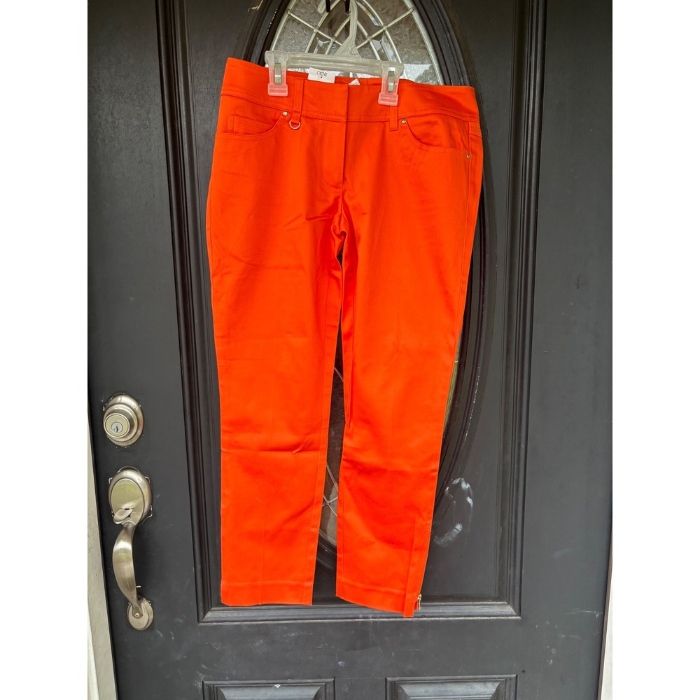 Cache Womens Orange Cropped Ankle Pants Gold Zipper Hem Size 2 NWT 14625-80-C